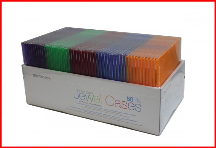 50 Pk Memorex Slim Multi Color CD Jewel Cases 5.2mm Single Disc Holder Box - Click Image to Close