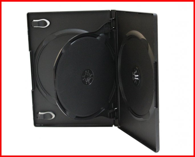 14MM DVD CASE 3-IN-1 BLACK WITH FLAP PREMIUM TRIPLE 3 TRAY BOX HOLDER MEGADISC BRAND - Click Image to Close
