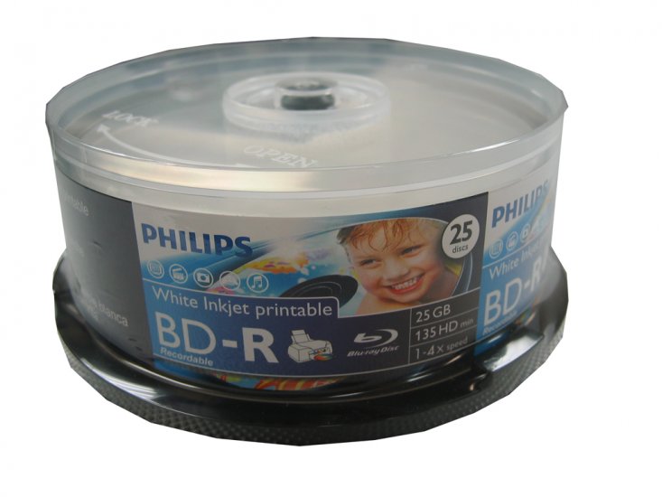 Philips Blu-Ray Disc BD-R White Inkjet Printable 25G 1-6X 25 Pk Free Shipping - Click Image to Close