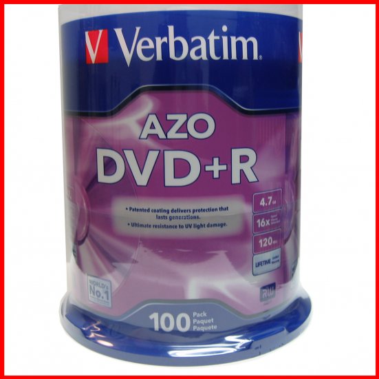 100 Pk New Verbatim 16x DVD+R Media Disk 4.7GB 120MIN Blank Recordable DVD 95102 Free Shipping - Click Image to Close