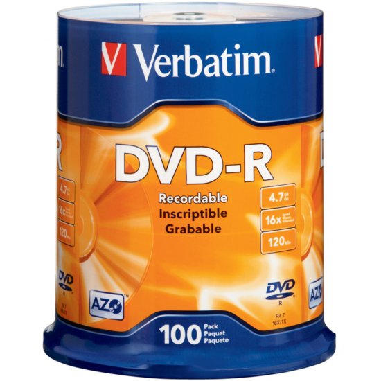 100 Pk New Verbatim 16x DVD-R Media Disk 4.7GB 120MIN Blank Recordable Silver Surface - Click Image to Close