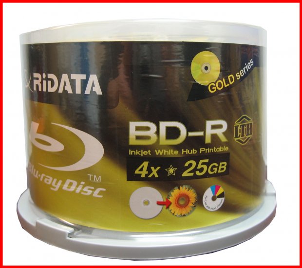50 Pk RiData LTH White Inkjet Hub Printable 4X 25GB Blu-Ray BD-R Blank Disc Free Shipping - Click Image to Close