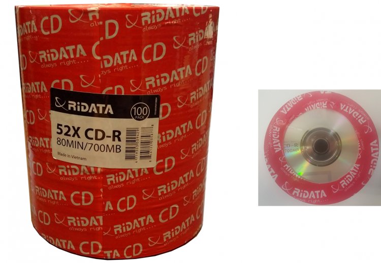 Ridata CDR 100 Pk Silver Logo 52X 80 MIN 700 MB Red Shrink Wrapped - Click Image to Close