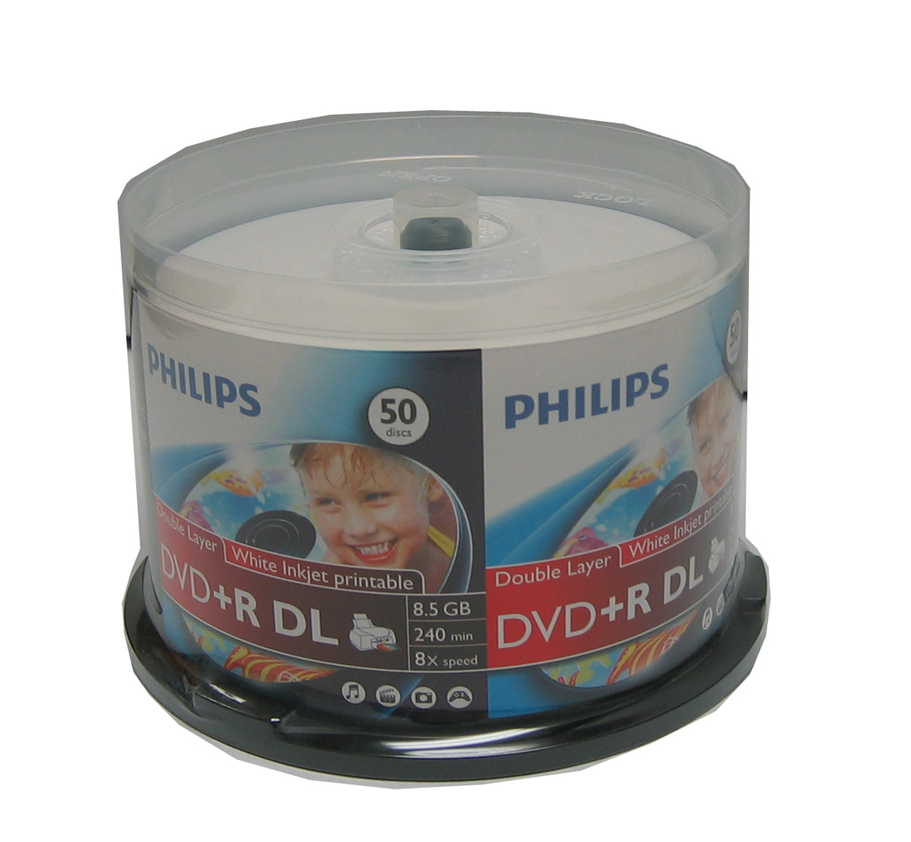 Philips 8x DVD+R Double Layer White Inkjet Printable 8.5GB 50 CB - Click Image to Close