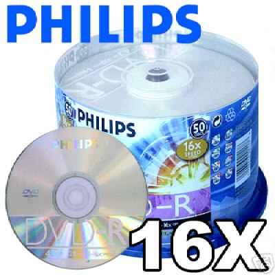 Philips DVD-R 16x 4.7GB White Inkjet Printable 50 Pack - Click Image to Close