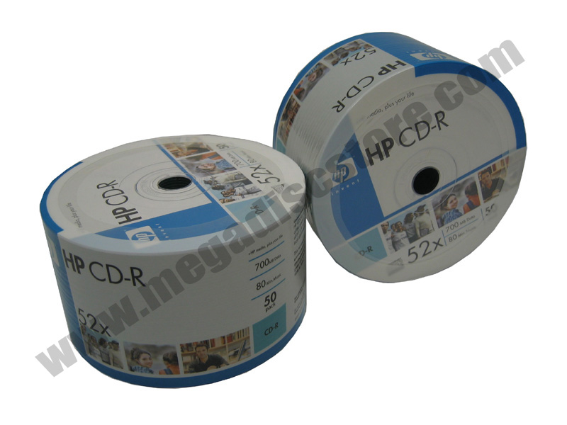 HP CD-R 52x 700MB Silver logo 50 Pack Shrink Wrapped - Click Image to Close