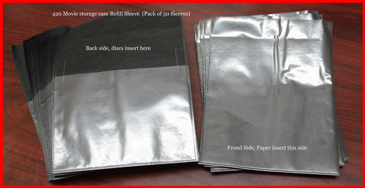 MegaDisc New 50 Pk Refill Sleeves for DVD Blu-Ray Movie Storage case replacement Black - Click Image to Close